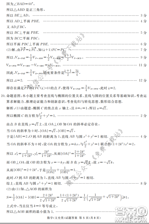 2020年四川九市联考内江广安等高三第二次模拟考试文科数学试题及答案