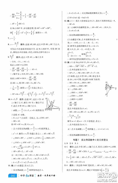 世纪英才中学奇迹课堂2020中考专题总复习九年级数学下册人教版教材答案