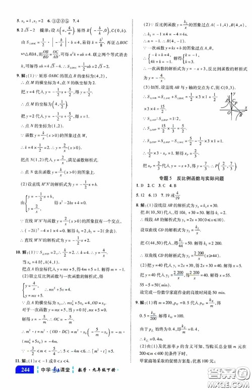 世纪英才中学奇迹课堂2020中考专题总复习九年级数学下册人教版教材答案