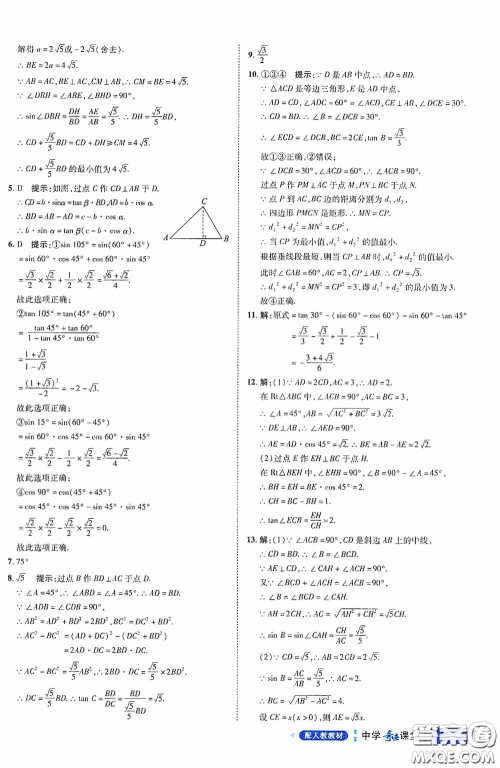 世纪英才中学奇迹课堂2020中考专题总复习九年级数学下册人教版教材答案