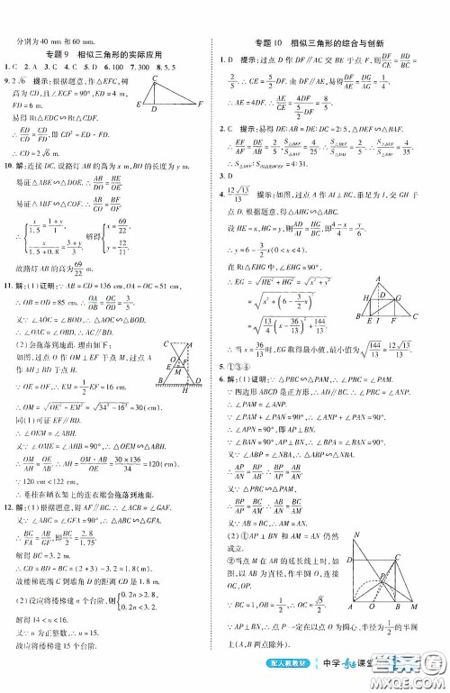 世纪英才中学奇迹课堂2020中考专题总复习九年级数学下册人教版教材答案