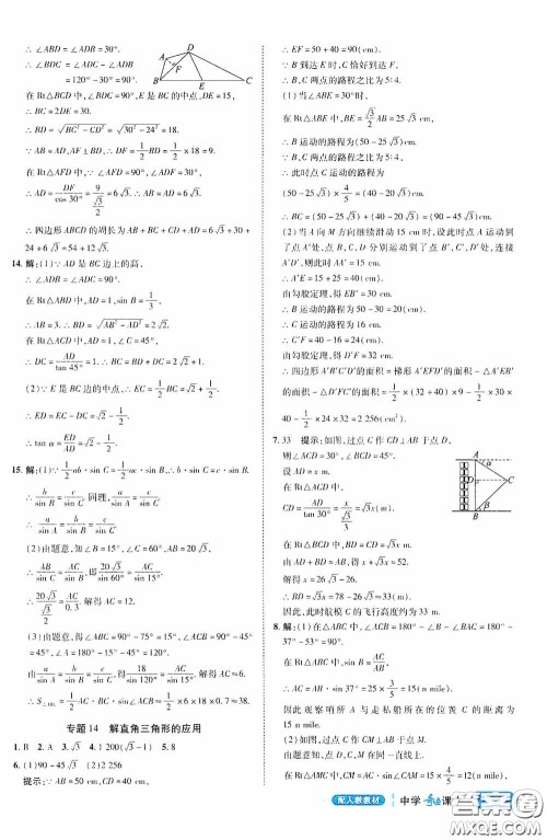 世纪英才中学奇迹课堂2020中考专题总复习九年级数学下册人教版教材答案