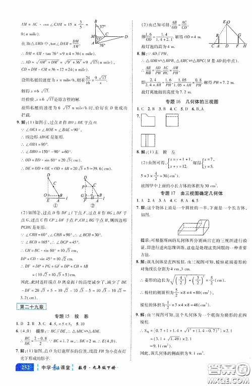 世纪英才中学奇迹课堂2020中考专题总复习九年级数学下册人教版教材答案