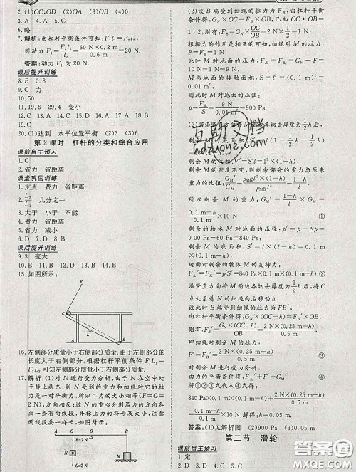 2020新版标准课堂作业八年级物理下册人教版参考答案