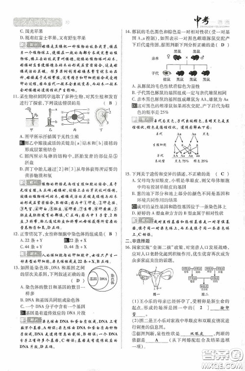 2020中考一卷通考点训练篇生物6篇训练答案