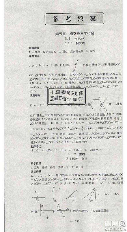 四川大学出版社2020春名校课堂内外七年级数学下册人教版答案