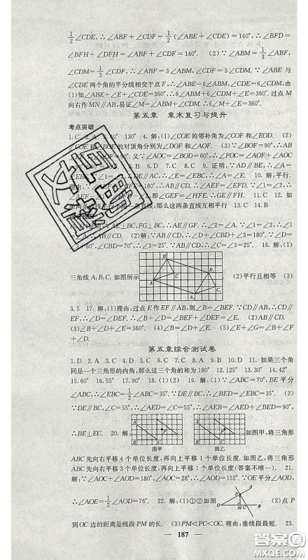 四川大学出版社2020春名校课堂内外七年级数学下册人教版答案