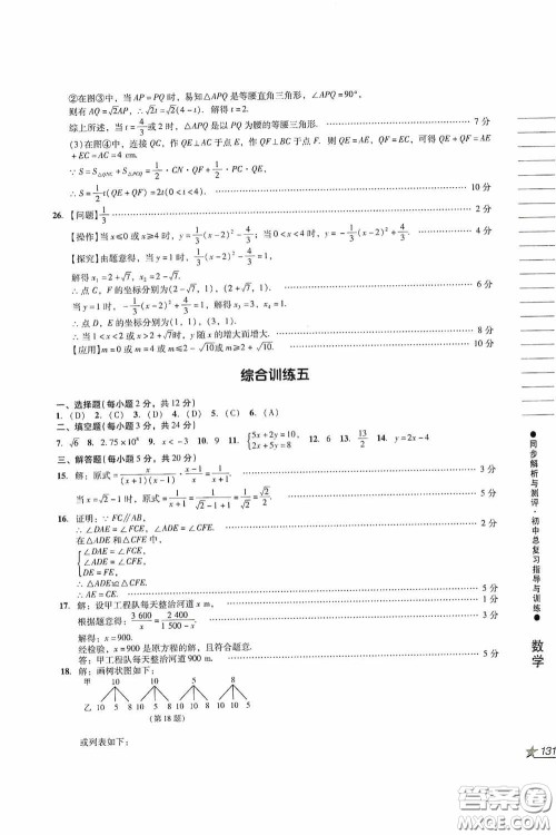 人民教育出版社2020同步解析与测评初中总复习指导与训练数学答案