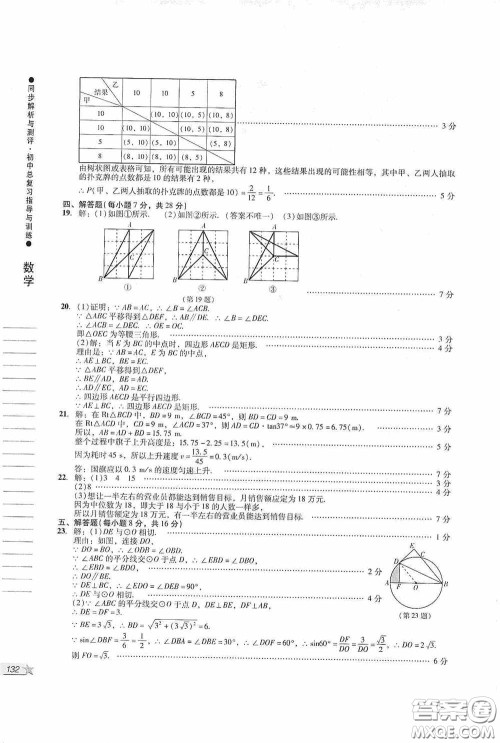 人民教育出版社2020同步解析与测评初中总复习指导与训练数学答案