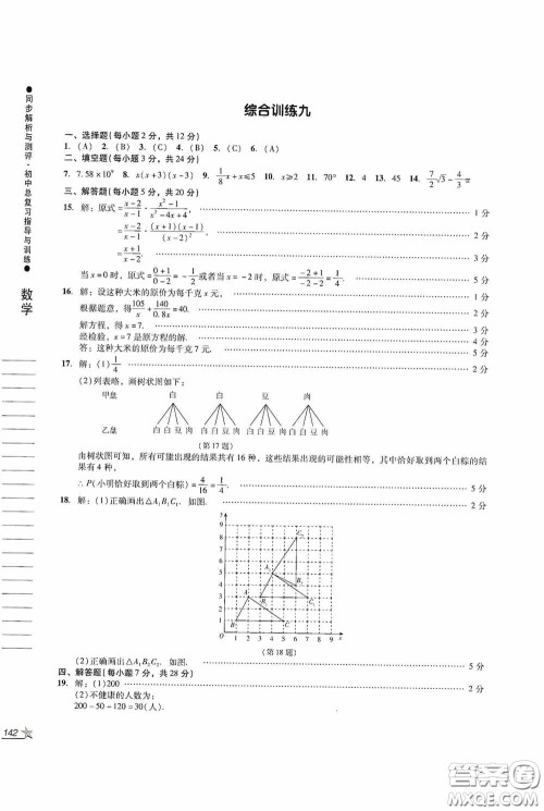 人民教育出版社2020同步解析与测评初中总复习指导与训练数学答案