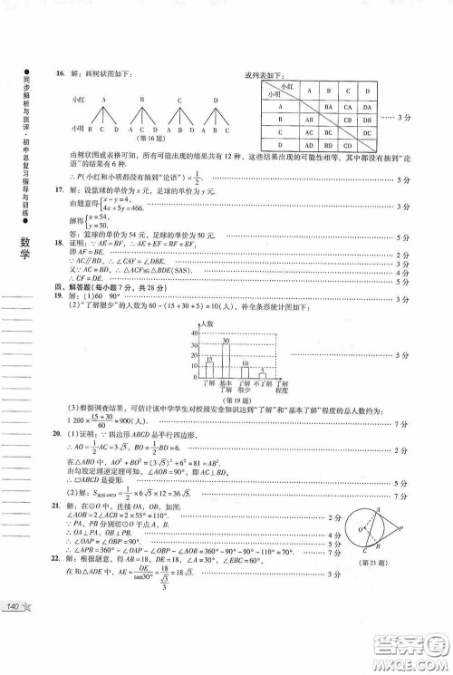 人民教育出版社2020同步解析与测评初中总复习指导与训练数学答案