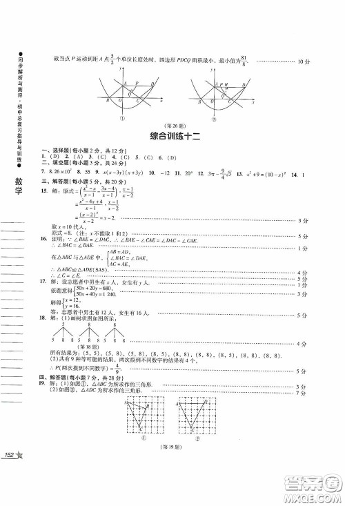 人民教育出版社2020同步解析与测评初中总复习指导与训练数学答案