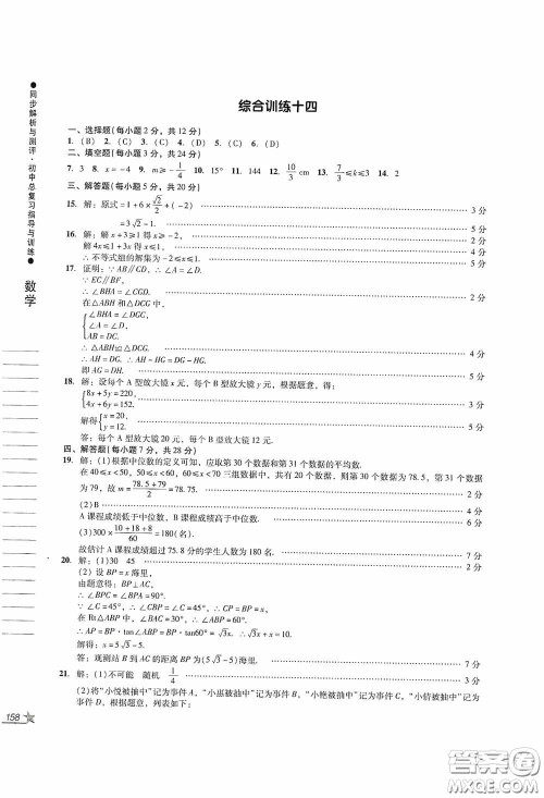 人民教育出版社2020同步解析与测评初中总复习指导与训练数学答案