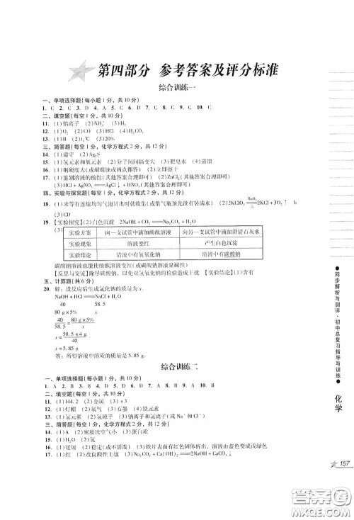 人民教育出版社2020同步解析与测评初中总复习指导与训练物理化学答案