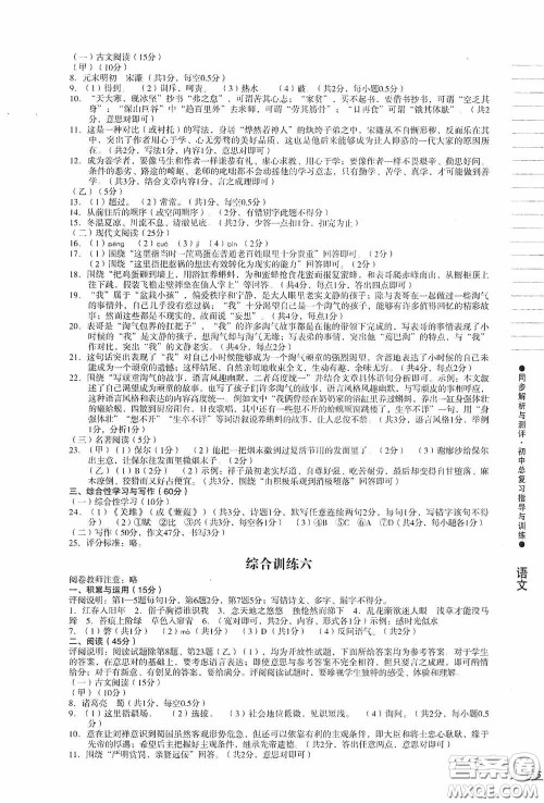 人民教育出版社2020同步解析与测评初中总复习指导与训练语文答案