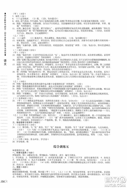 人民教育出版社2020同步解析与测评初中总复习指导与训练语文答案