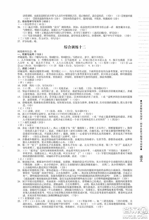 人民教育出版社2020同步解析与测评初中总复习指导与训练语文答案