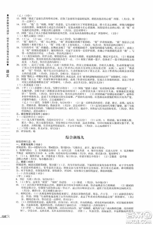 人民教育出版社2020同步解析与测评初中总复习指导与训练语文答案