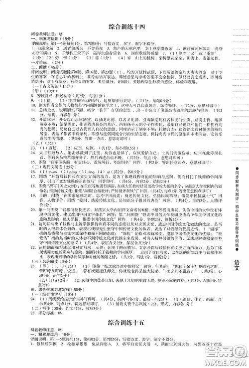 人民教育出版社2020同步解析与测评初中总复习指导与训练语文答案