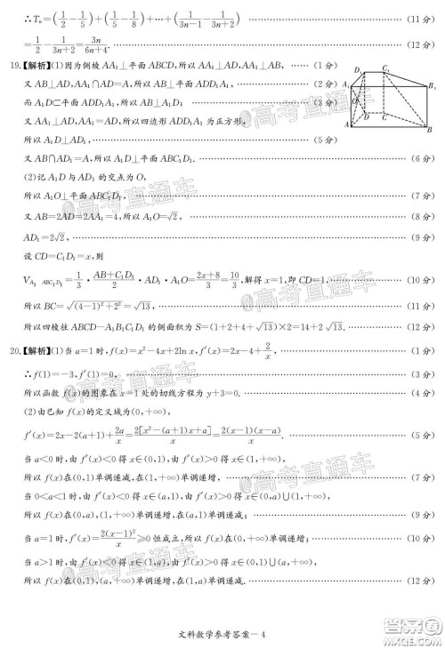 南宁市2020届高中毕业班第一次适应性测试文科数学试题及答案