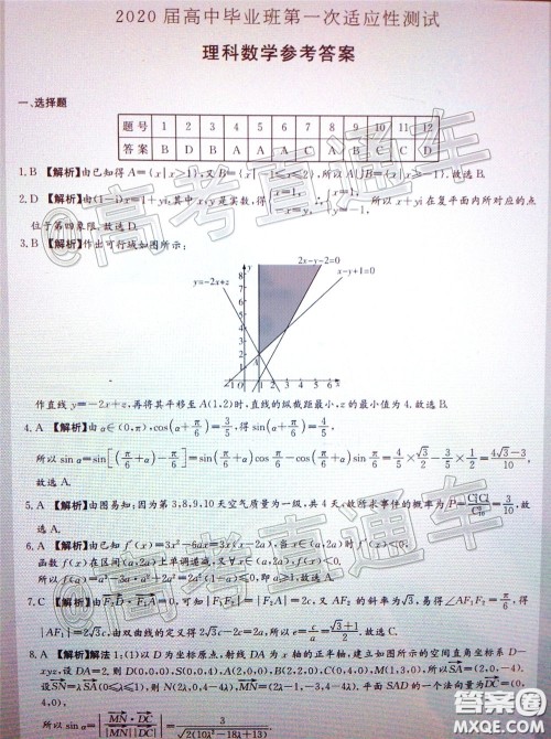 南宁市2020届高中毕业班第一次适应性测试理科数学试题及答案