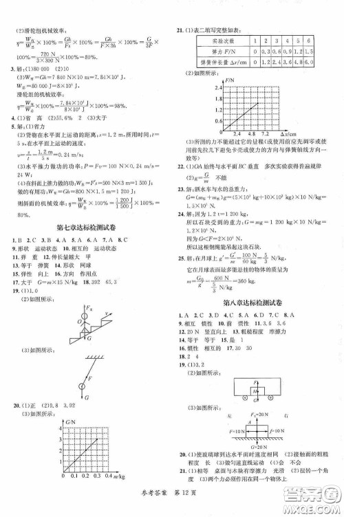 新疆青少年出版社2020高效课堂八年级物理下册人教版答案