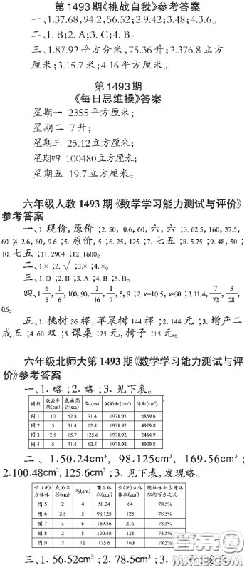 2020小学生数学报六年级下学期第1493期答案