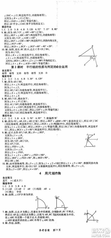 新疆青少年出版社2020高效课堂七年级数学下册北师大版答案