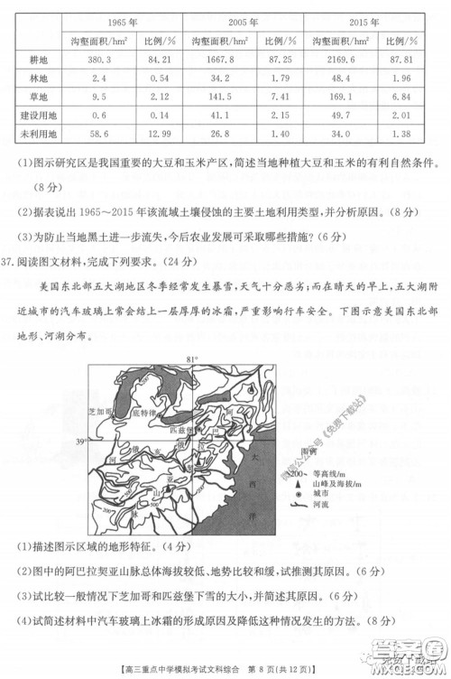 2020年江西金太阳高三重点中学模拟考试文科综合试题及答案