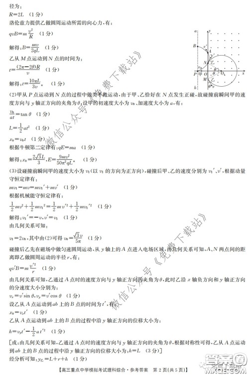 2020年江西金太阳高三重点中学模拟考试理科综合试题及答案