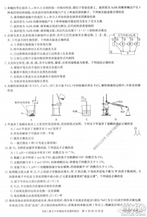 2020年江西金太阳高三重点中学模拟考试理科综合试题及答案