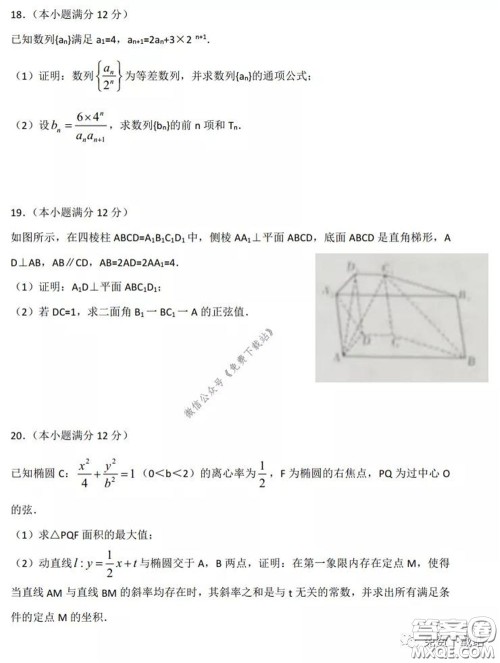 广西2020届高中毕业班第一次适应性测试理科数学试题及答案