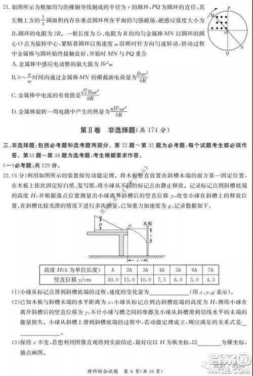 广西2020届高中毕业班第一次适应性测试理科综合试题及答案