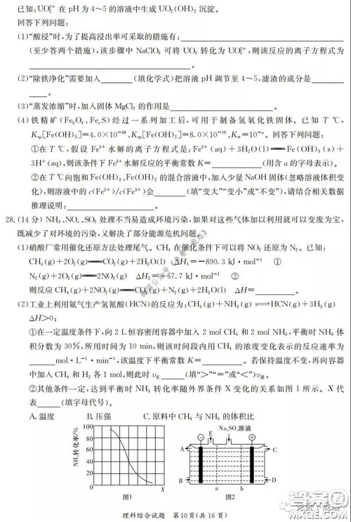 广西2020届高中毕业班第一次适应性测试理科综合试题及答案 广西2020届高中毕业班第一次适应性测试理科综合试题及答案
