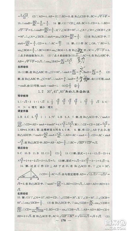 四川大学出版社2020春名校课堂内外九年级数学下册北师版答案