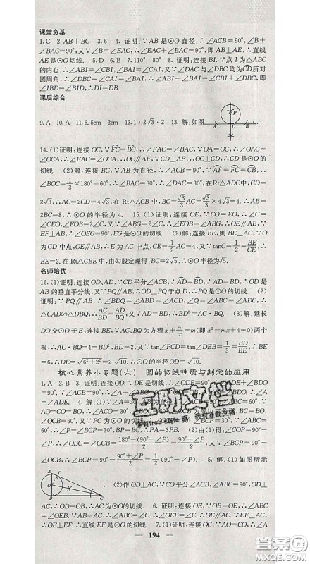 四川大学出版社2020春名校课堂内外九年级数学下册北师版答案