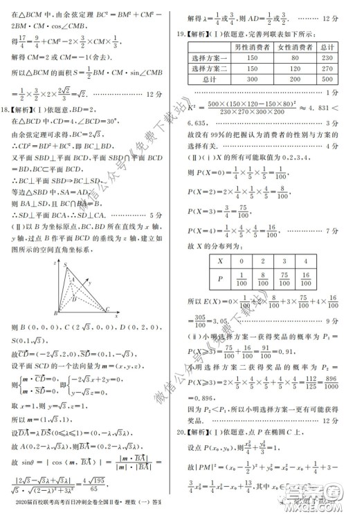 2020届百校联考高考百日冲刺金卷一全国二卷理科数学试题及答案
