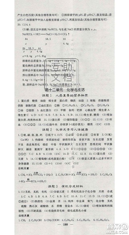 四川大学出版社2020春名校课堂内外九年级化学下册人教版答案