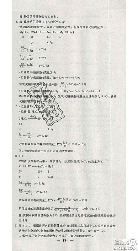 四川大学出版社2020春名校课堂内外九年级化学下册人教版答案