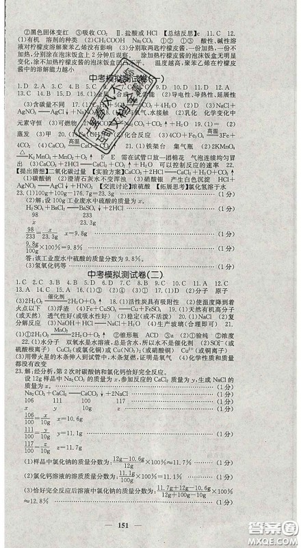 四川大学出版社2020春名校课堂内外九年级化学下册科学版答案