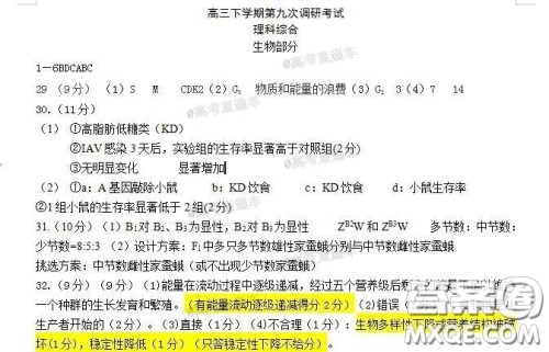 2020年河北衡水中学高三下九调研考试理综试题及答案