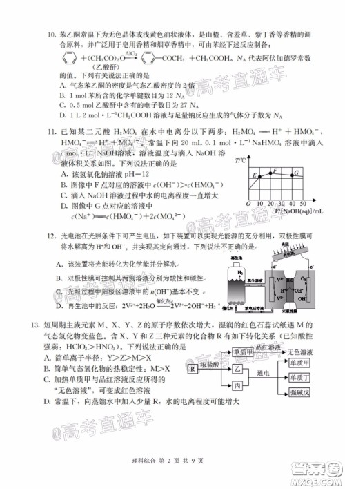 2020年河北衡水中学高三下九调研考试理综试题及答案