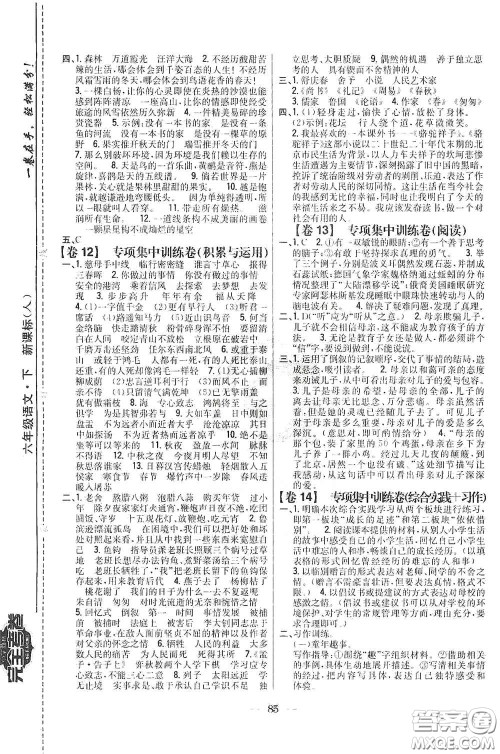 吉林人民出版社2020小学教材完全考卷六年级语文下册新课标人教版答案 吉林人民出版社2020小学教材完全考卷六年级语文下册新课标人教版答案