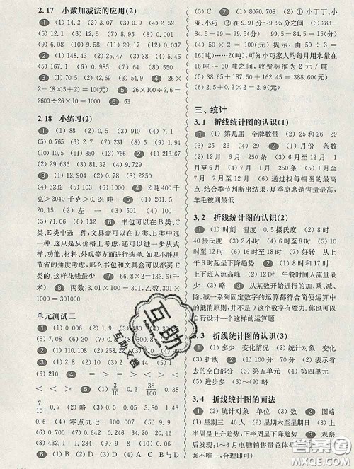 2020新版华东师大版一课一练四年级数学第二学期答案 2020新版华东师大版一课一练四年级数学第二学期答案