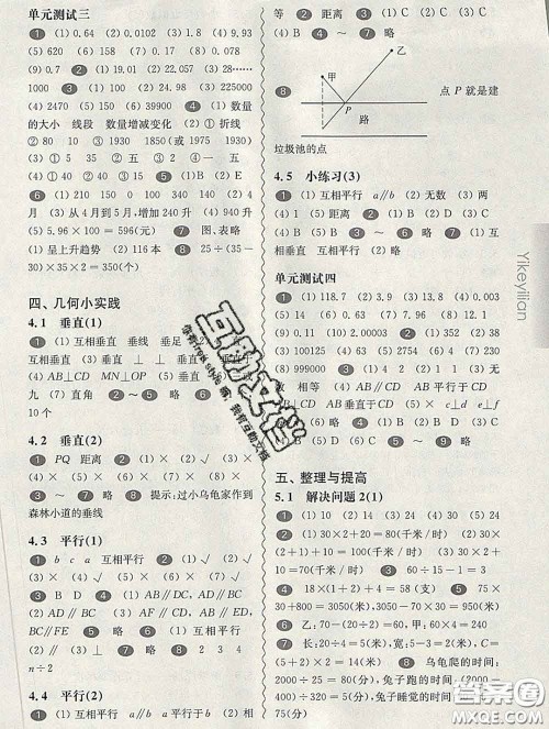 2020新版华东师大版一课一练四年级数学第二学期答案 2020新版华东师大版一课一练四年级数学第二学期答案