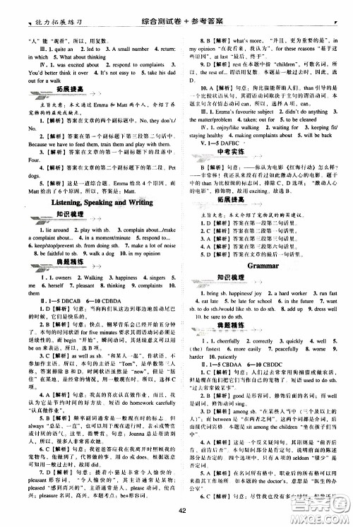 2020年能力拓展练习八年级下册英语牛津英语版参考答案 2020年能力拓展练习八年级下册英语牛津英语版参考答案