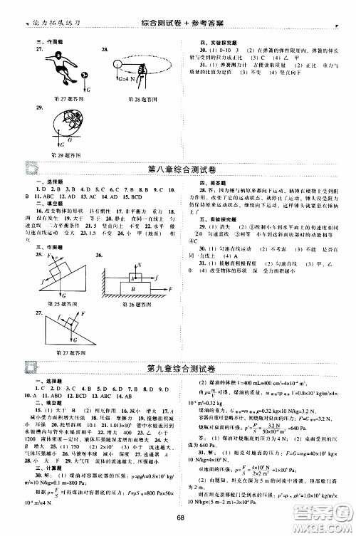 2020年能力拓展练习八年级下册物理人教版参考答案