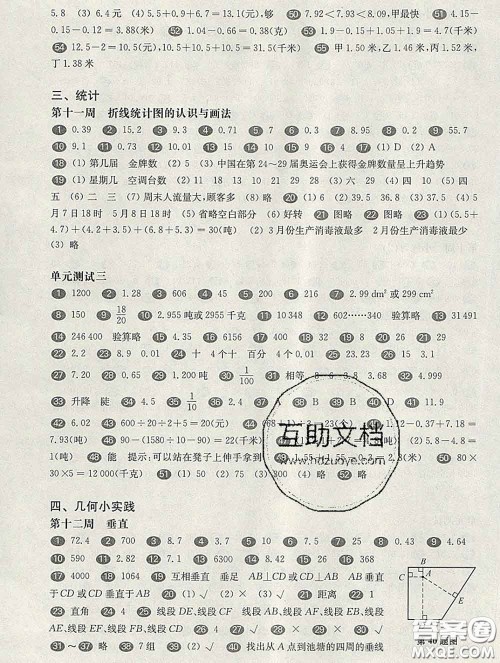 2020新版华东师大版一课一练四年级数学第二学期增强版答案