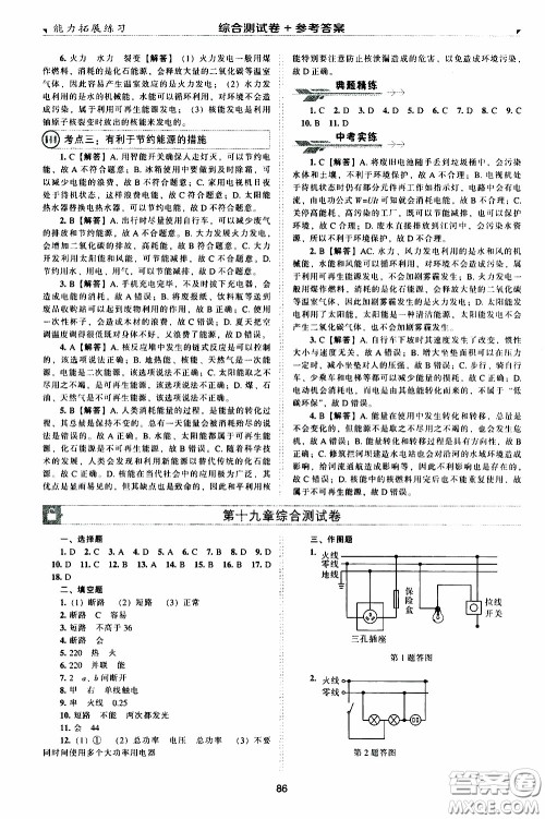 2020年能力拓展练习九年级下册物理人教版参考答案