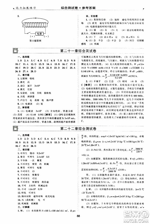 2020年能力拓展练习九年级下册物理人教版参考答案